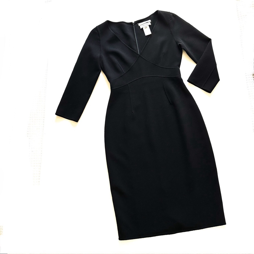 Celine Sleek Form Fitting Cocktail LBD 
V-Neck & Zipper Back Dress Size F 38 / 6